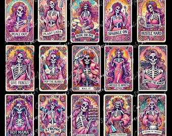 15 PNG Skeleton Tarot Card Designs: Snarky Witchy Sublimation (Digital Download)