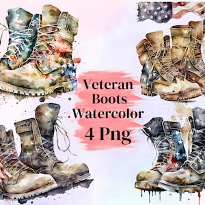 Clipart acquerello di stivali da veterano: pacchetto di 4 PNG (download digitale)