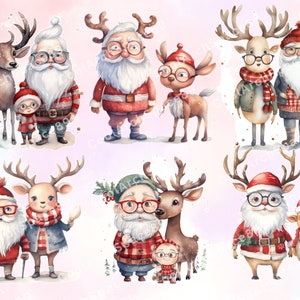 17 Santa Reindeer Watercolor PNG Bundle , Santa Claus Clipart ...