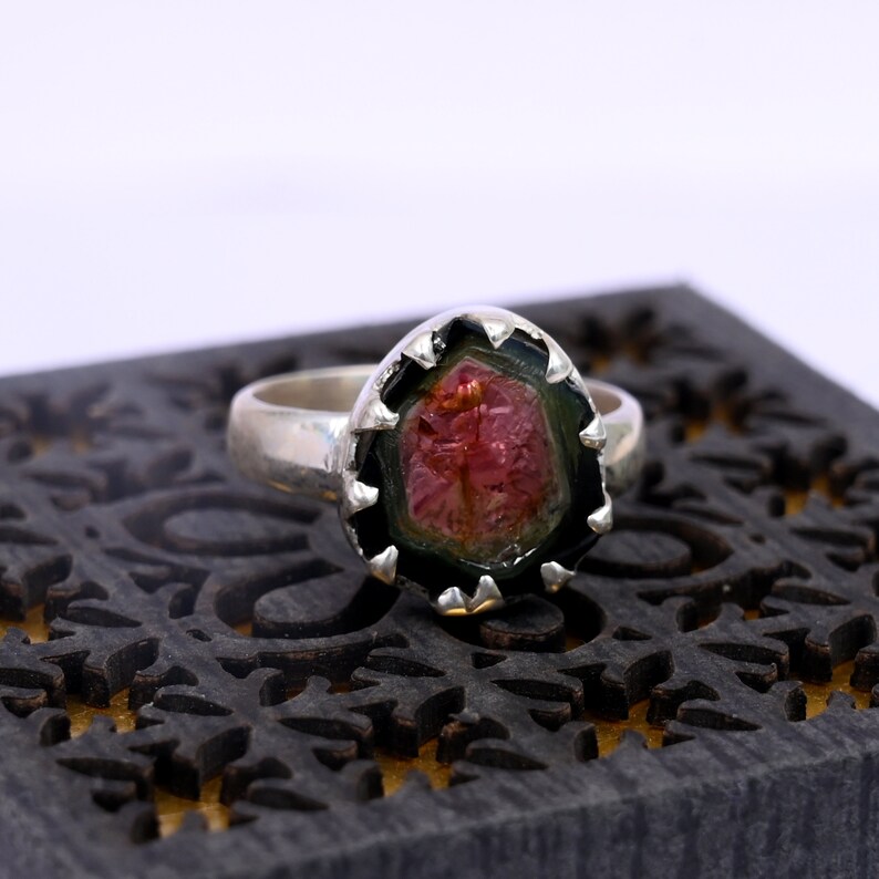 Sale Made For Her Watermelon Tourmaline Ring Handmade Gemstone Ring Multi Color Stone 925 Sterling Silver Pear Shape Faceted Gemstone