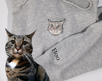 Personalized Cat Face and Cat name Sweatshirt, Custom Cat From Your Photo Embroidered Sweatshirt, Insert Your Design, Pet Sweater