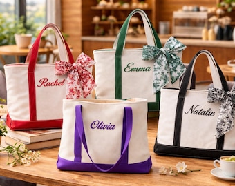 Personalized Canvas Tote Bag with Name, Custom Embroidered Initials, Bridesmaid Proposal Gift, Bachelorette Party Essential, Gift for Her