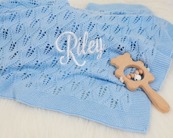 Embroidered Baby Blanket, Knitted Name Blanket, Newborn Cotton Blanket, Blanket with Name, Personalized Blanket, Baby Gift, Baby Boy Blanket