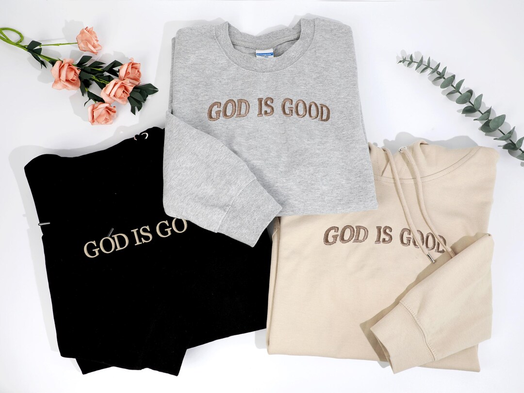 God is Good Hoodie, Cross on the Sleeve,custom Embroidered Christian