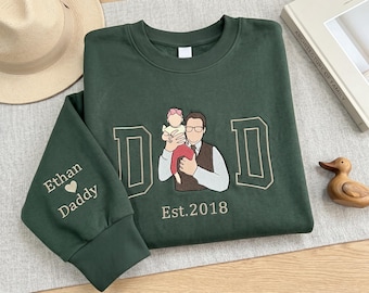 Custom Dad T-shirt met foto in de letters, gepersonaliseerd Vaderdagcadeau, geborduurd anoniem portret T-shirt, shirt vader est jaar