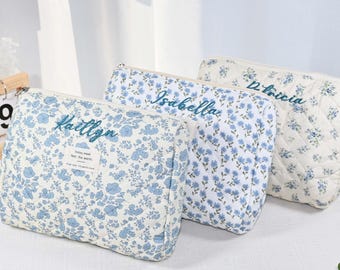 Custom Embroidered Cotton Makeup Bag, Bridesmaid Gift