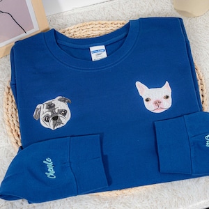 ペットのポートレートを刺繍したカスタムスウェットシャツ、パーソナライズされた犬猫のメモリアルギフト