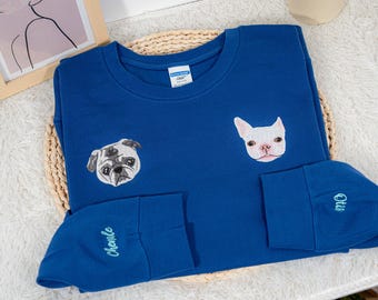 Custom Pet Portrait Embroidered Sweatshirt, Personalized Dog Cat Memorial Gift