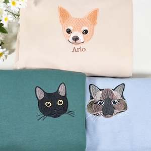 Custom Pet Embroidered Sweatshirt, Custom Pet shirt, Custom Embroidered Pet Hoodie, Personalized Pet Face and Pet name Sweatshirt