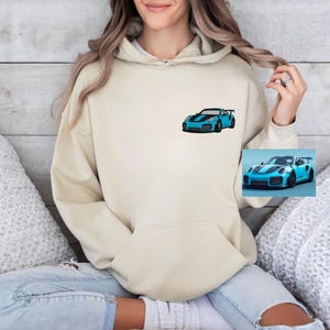 Custom Embroidered Car Hoodie, Personalized Sleeve Text, Dad Gift