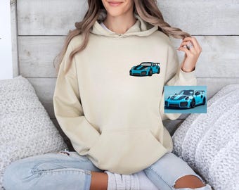 Custom Embroidered Car Hoodie, Personalized Sleeve Text, Dad Gift