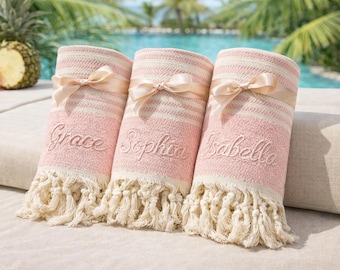 Serviette de plage personnalisée en coton turc, prénom brodé, cadeau de demoiselle d'honneur