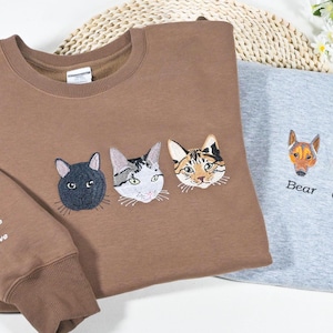 Custom Cat Embroidered Sweatshirt, Custom Pet shirt, Custom Embroidered Pet Hoodie, Personalized Pet Face and Pet name Sweatshirt