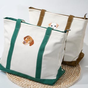 Custom Embroidered Pet Portrait Canvas Tote Bag, Personalized Dog or Cat Lover Gift