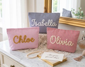 Personalized Chenille Bag,Monogram Toiletry Pouch,Custom Corduroy Name Travel Makeup Bag,Birthday Bridesmaid Bachelorette Gift for Her & Mom