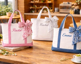 Personalized Canvas Tote Bag with Name, Custom Embroidered Initials, Bridesmaid Proposal Gift, Bachelorette Party Essential, Gift for Her