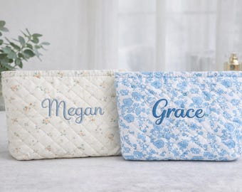 Embroidered Name Seersucker Cosmetic Bag, Bridesmaid Gift