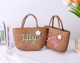 Personalized Straw Bridesmaid Handbag| Custom Bridesmaid Beach Bag| Bridesmaid Gift Basket| Bachelorette Party Tote Bag| Bridal Shower Gift