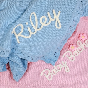 Embroidered Baby Blanket, Soft Cotton Knit Baby Blanket, Custom Baby Name Blanket, Baby Shower Gift, Newborn Blanket, Shower Gift for Baby