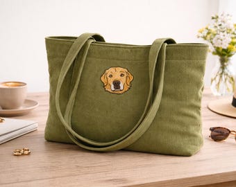 Custom Embroidered Pet Portrait Tote Bag, Personalized Dog or Cat Gift