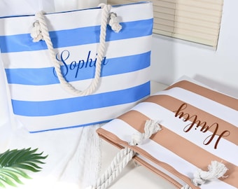 XXL Striped Beach Bag, Personalized Waterproof Tote, Boat Bag