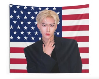 ZB1 Ricky America Flag Tapestry, Kpop Funny Room Merch, Zero Base One Ricky, ZB1 Kpop Merch, Kpop Fan Merch Wall Decor, Gift for ZB1 Fan