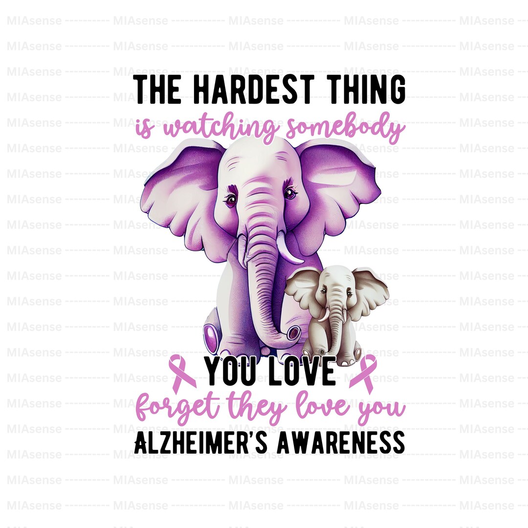 Alzheimer Awareness Cute Elephants I Will Remember for You Digital PNG