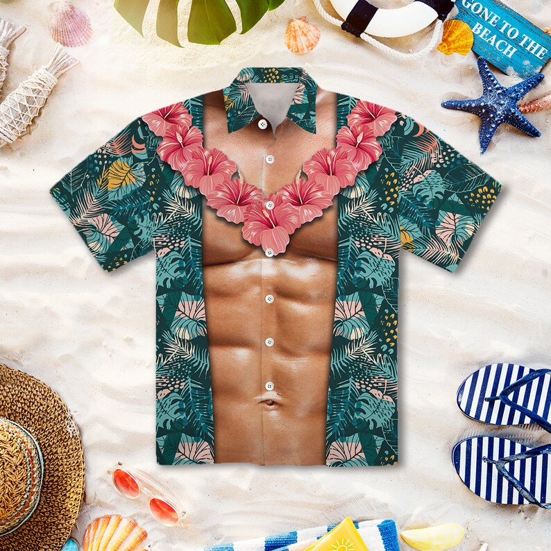 Funny Abs Aloha Tropical Flowers Hawaiian Shirt, Hawaiian Shirt Holiday Tropical Pattern Shirt Birthday Bachelor Party Gift Summer Gift 画像 4