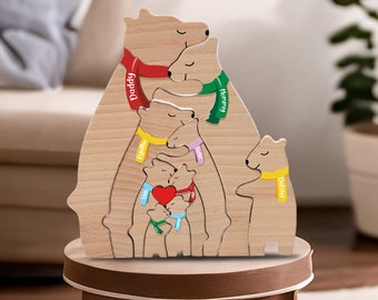 Casse-tête de famille ours en bois pour 2 à 10 membres - Cadeaux souvenirs de famille - Cadeaux d'anniversaire de mariage pour une famille d'animaux - Cadeaux d'anniversaire pour la fête des pères et des mères