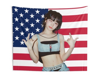 Le Sserafim Chae won American Flag Tapestry Outdoor Indoor, Poster American flag Tapestry for Bedroom Living room, Gift for FEARNOT Kpop Fan