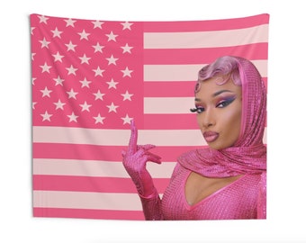 Megan Thee Stallion - Pink American Flag - Funny Meme - Wall Tapestries - College Dorm Room Decor - Man Cave - Party Gift - For the Hotties!