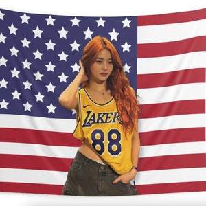 Le Sserafim Yunjin America Flag Banner, Le Sserafim Yunjin Lakers Kpop Flag Tapestry, Le Sserafim Kpop Merch Decor, Gift Ideas for Fearnot image 2