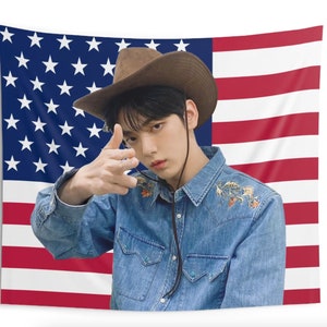 TXT Soobin America Flag Tapestry, Kpop Funny Room Merch, Gift for MOA Soobin Kpop Fan, TXT Kpop Merch, Kpop Fan Merch Wall Decor image 4