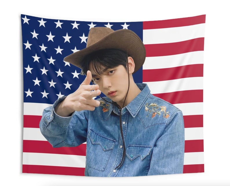 TXT Soobin America Flag Tapestry, Kpop Funny Room Merch, Gift for MOA Soobin Kpop Fan, TXT Kpop Merch, Kpop Fan Merch Wall Decor image 4