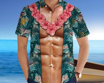 Funny Abs Aloha Tropical Flowers Hawaiian Shirt, Hawaiian Shirt Holiday Tropical Pattern Shirt Birthday Bachelor Party Gift Summer Gift