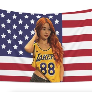 Le Sserafim Yunjin America Flag Banner, Le Sserafim Yunjin Lakers Kpop Flag Tapestry, Le Sserafim Kpop Merch Decor, Gift Ideas for Fearnot image 4