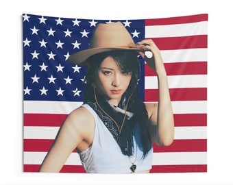 Le Sserafim Yunjin America Flag Tapestry Outdoor Indoor, Poster American flag Tapestry for Bedroom Living room, Gift for FEARNOT Kpop