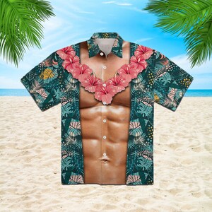 Funny Abs Aloha Tropical Flowers Hawaiian Shirt, Hawaiian Shirt Holiday Tropical Pattern Shirt Birthday Bachelor Party Gift Summer Gift 画像 3