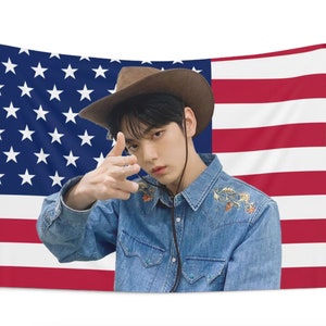 TXT Soobin America Flag Tapestry, Kpop Funny Room Merch, Gift for MOA Soobin Kpop Fan, TXT Kpop Merch, Kpop Fan Merch Wall Decor image 2