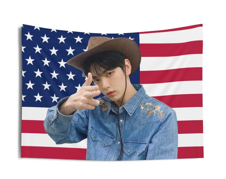 TXT Soobin America Flag Tapestry, Kpop Funny Room Merch, Gift for MOA Soobin Kpop Fan, TXT Kpop Merch, Kpop Fan Merch Wall Decor image 2