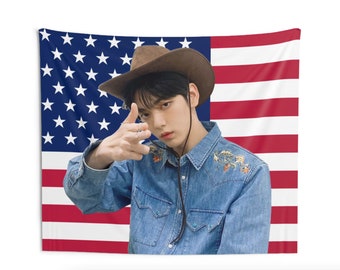 TXT Soobin America Flag Tapestry, Kpop Funny Room Merch, Gift for MOA Soobin Kpop Fan, TXT Kpop Merch, Kpop Fan Merch Wall Decor