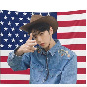 TXT Soobin America Flag Tapestry, Kpop Funny Room Merch, Gift for MOA Soobin Kpop Fan, TXT Kpop Merch, Kpop Fan Merch Wall Decor image 3