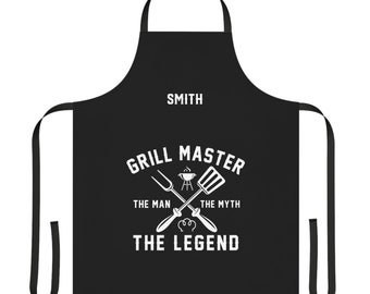 Custom Name Apron For Men, The Man The Myth The Grill Master, Father Day Gift, Gifts For Dad, Cooking Gift From Son Daughter Wife