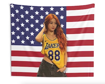 Le Sserafim Yunjin America Flag Banner, Le Sserafim Yunjin Lakers Kpop Flag Tapestry, Le Sserafim Kpop Merch Decor, Gift Ideas for Fearnot