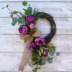 New All year round eucalyptus purple/ pink peony vintage inspired  large front door swag