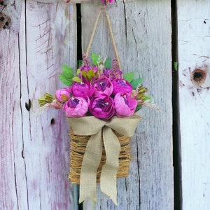 Stunning purple/ pink peony eucalyptus elegant front door swag beautiful spring summer all year round vintage style boho chic decor
