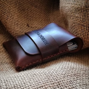 Tarjetero de cuero, billetera minimalista, billetera personalizada grabada, tarjetero, regalo para hombre o mujer, tarjetero de cuero