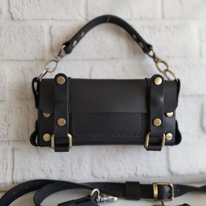 Handcrafted Leather Crossbody Bag and handbag, Custom design bag, Mother&#39;s Day gift, Black leather Shoulder bag, Gift for Girlfriend.
