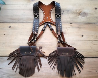 Shoulder Holster with Fringe for Women and Men, Leather Custom Design Holster Bag, Leather Holster Bag, Custom Leather Shoulder Holster Bag