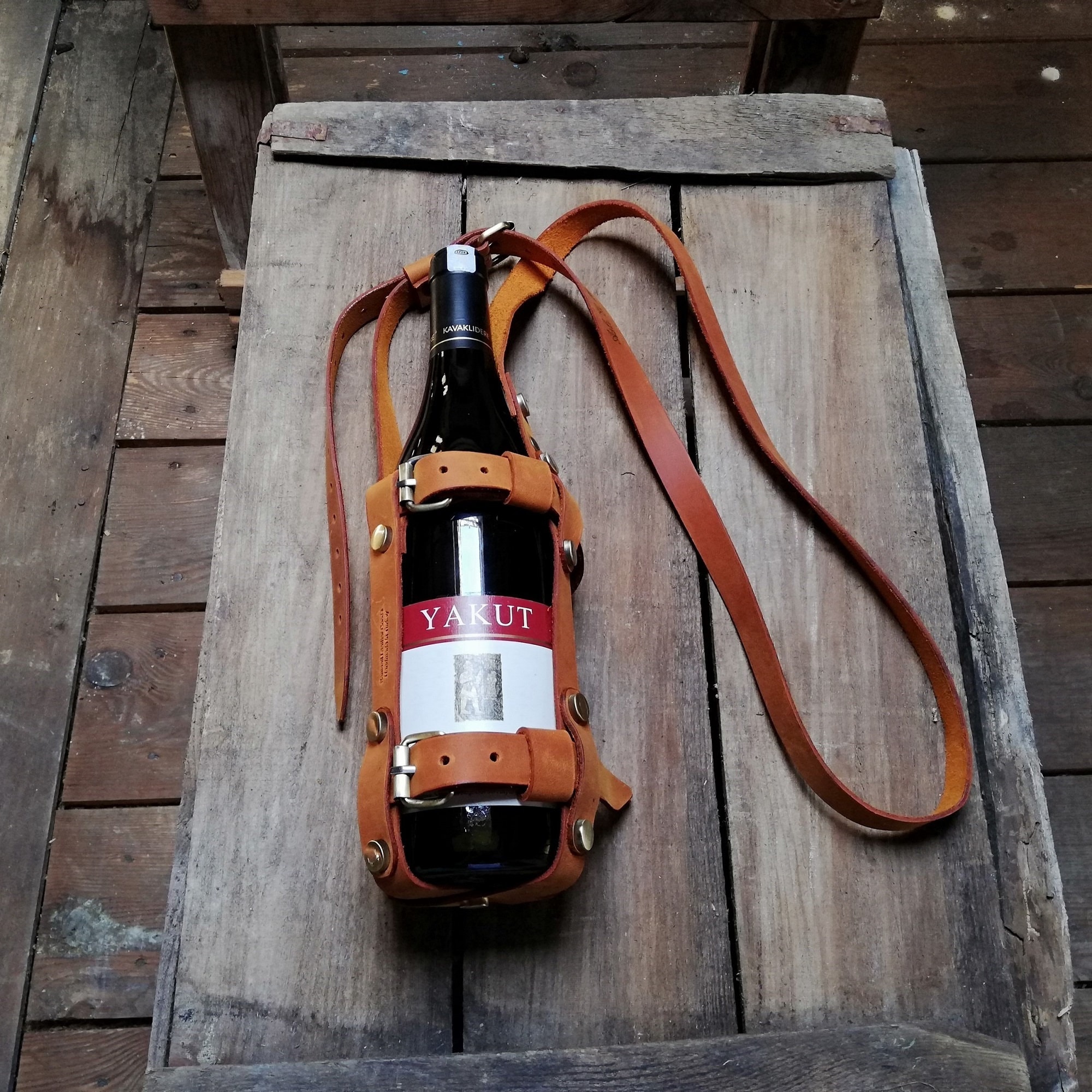 Leather Wine Bottle Holder, Wine Bottle Holder With Strap, Wine Bottle